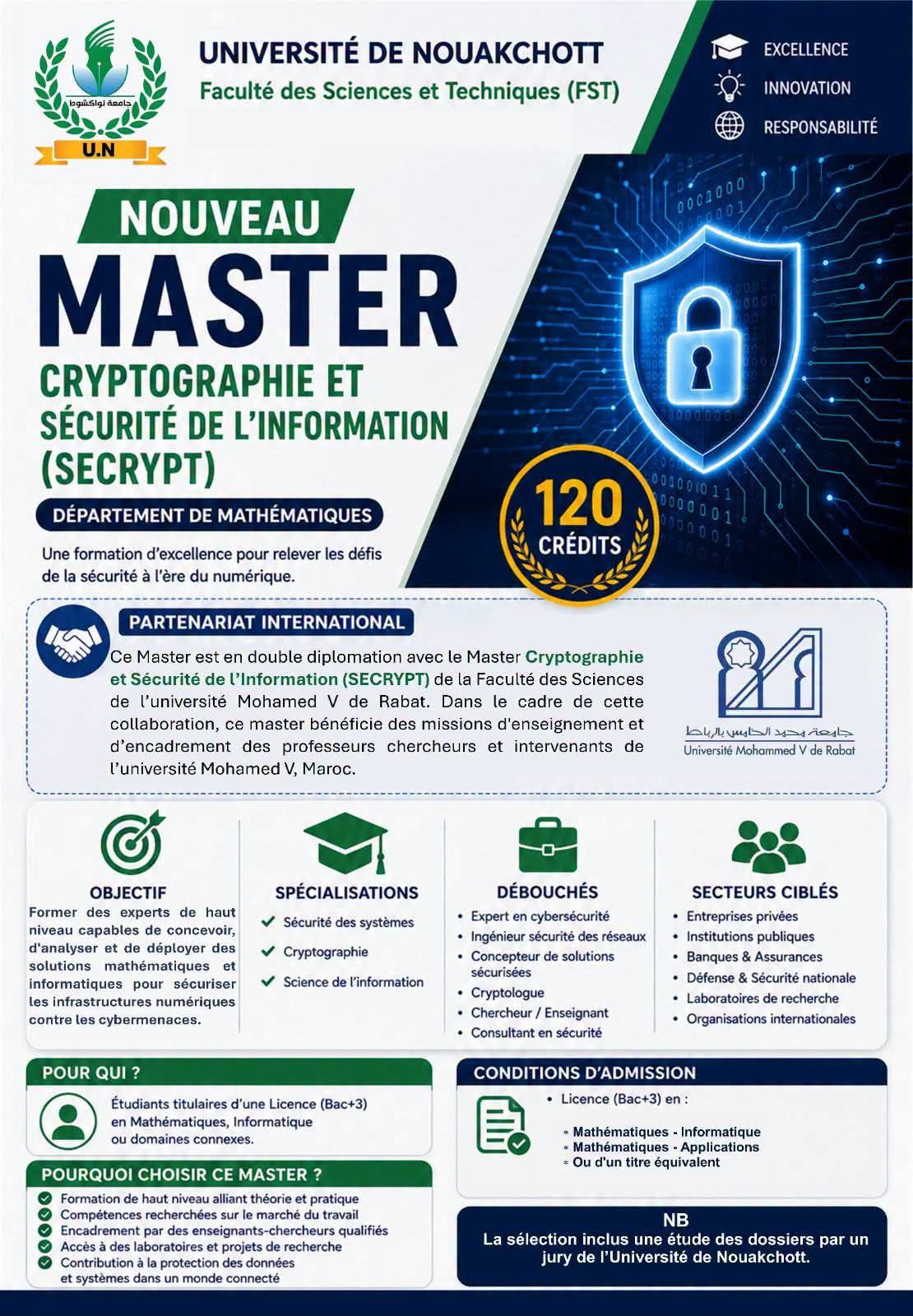 كلية العلوم تعلن عن فتح باب الترشح لماستر التشفير وأمن المعلومات